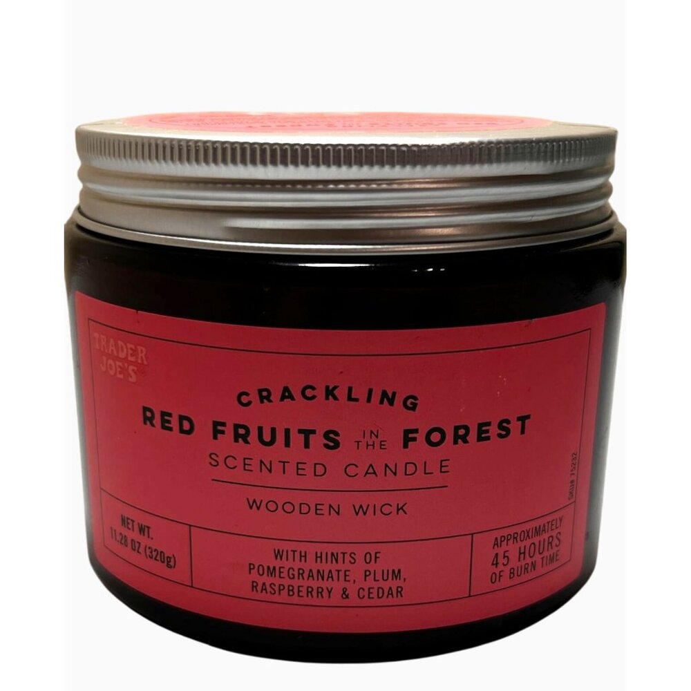 NEW Trader Joe's Candle Red Fruits in the Forest Jar Crackling Wooden Wick